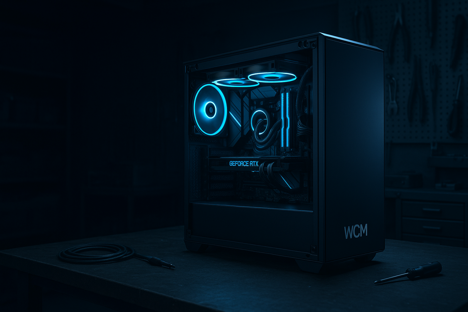 Gaming-PC mit klarer Beleuchtung und sauberem Innenraum